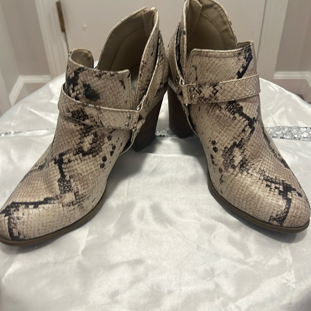 Fergalicious snake skin print booties